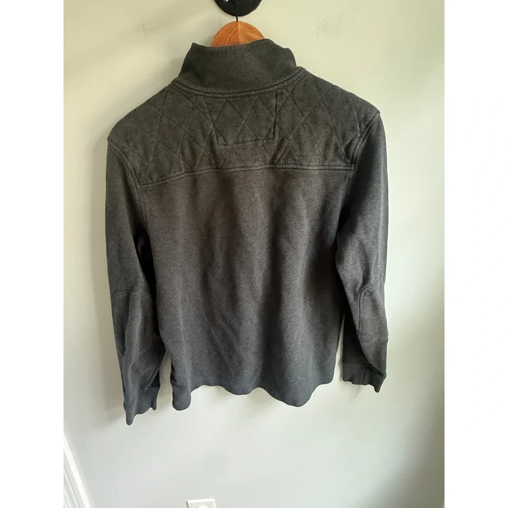 Banana Republic Mens Medium Charcoal Gray Button Mock Neck Quilted Yoke Pullover